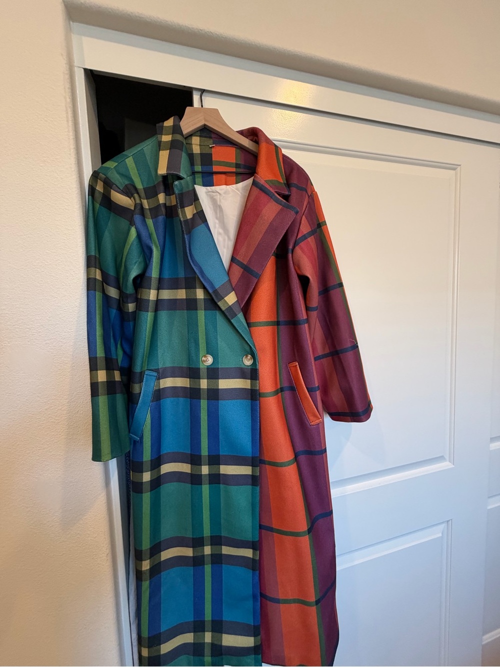 Multicolor Plaid Long Women's Coat - Larfe